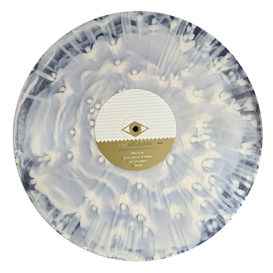 Primer disco del doble vinilo Arunima de Hello Seahorse!, en un exclusivo color blanco cloudy con detalles traslúcidos.