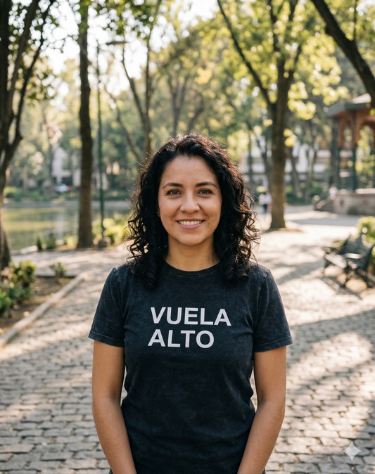 Playera Alex Ubago para mujer negra tour 2026 mensaje Vuela Alto HipMerch