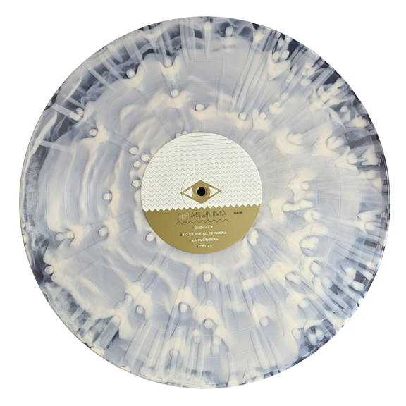 Detalle de los discos de vinilo de Hello Seahorse!, colores Blanco Cloudy y Dorado Nugget, edición exclusiva de aniversario Arunima.