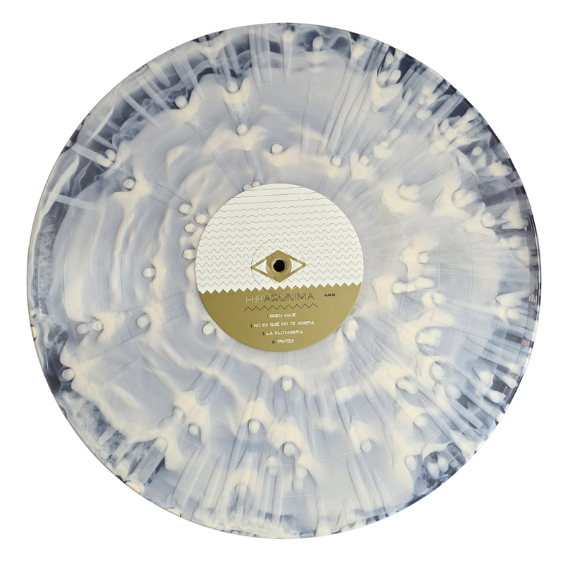 Detalle de los discos de vinilo de Hello Seahorse!, colores Blanco Cloudy y Dorado Nugget, edición exclusiva de aniversario Arunima.