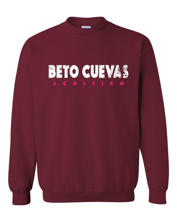 Maqueta digital del diseño frontal del crewneck oficial de Beto Cuevas, Tour USA 2026, sobre fondo neutro.
