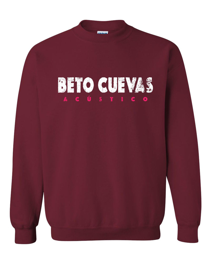 Maqueta digital del diseño frontal del crewneck oficial de Beto Cuevas, Tour USA 2026, sobre fondo neutro.