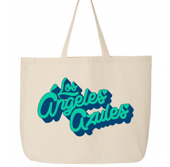 Maqueta digital de la tote bag negra de Los Ángeles Azules con el logo oficial del tour "Cumbia sin fronteras", diseño de alta resistencia.