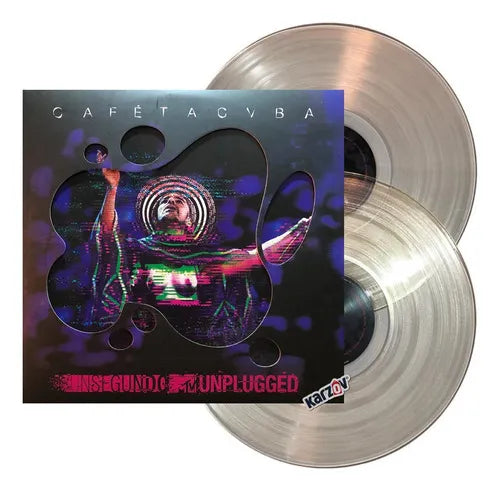 Fotografía del producto que muestra la portada del álbum Un Segundo MTV Unplugged de Café Tacvba junto a uno de los discos de vinilo de 12 pulgadas expuesto a un costado.