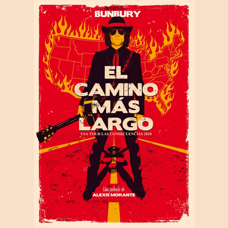 Portada oficial del documental 'El Camino Más Largo' de Enrique Bunbury, reflejando su estética de carretera.