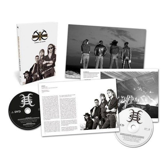 Maqueta digital que muestra la edición de colección por el 25 aniversario del álbum Senderos de Traición de Héroes del Silencio, detallando el empaque estilo libro premium con los discos CD y DVD.
