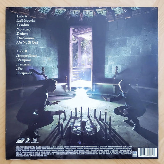 Fotografía de la contraportada de la edición en vinilo de Destruye Hogares, mostrando el listado de canciones y el diseño de la contraportada.