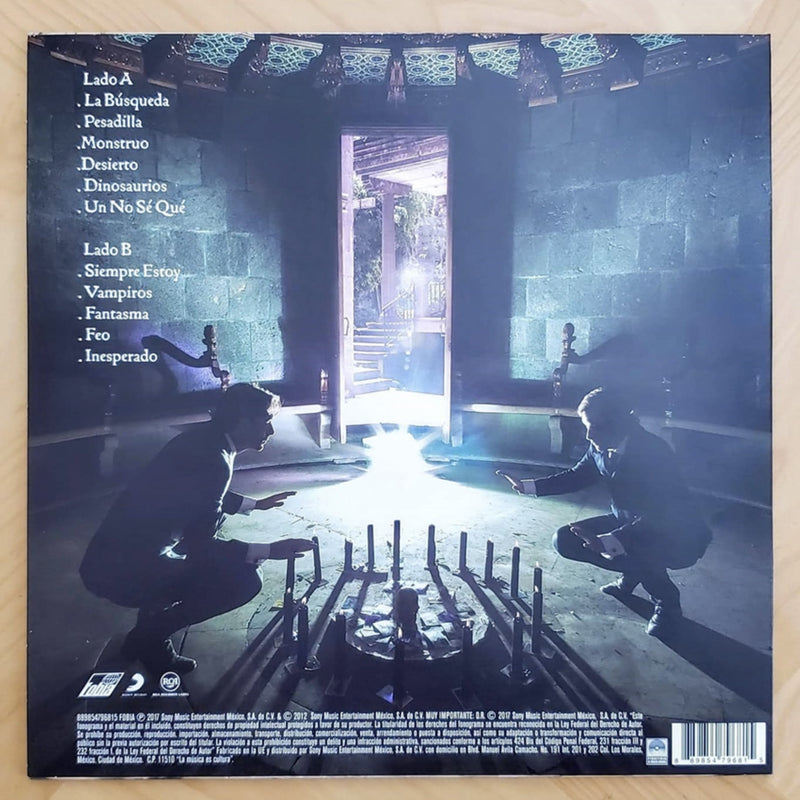 Fotografía de la contraportada de la edición en vinilo de Destruye Hogares, mostrando el listado de canciones y el diseño de la contraportada.
