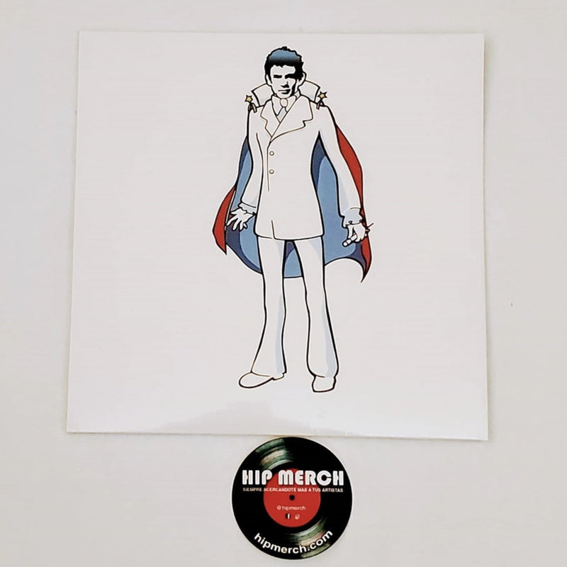 Fotografía de la contraportada limpia con el personaje central estilizado sobre un fondo blanco para el álbum en formato vinilo de José José Un Tributo.