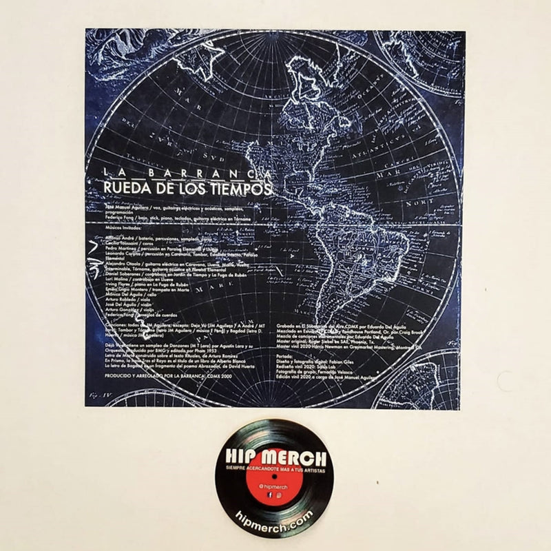 Fotografía del inserto interior impreso del vinilo Rueda De Los Tiempos de La Barranca con el diseño de mapa celeste, créditos y letras del álbum.