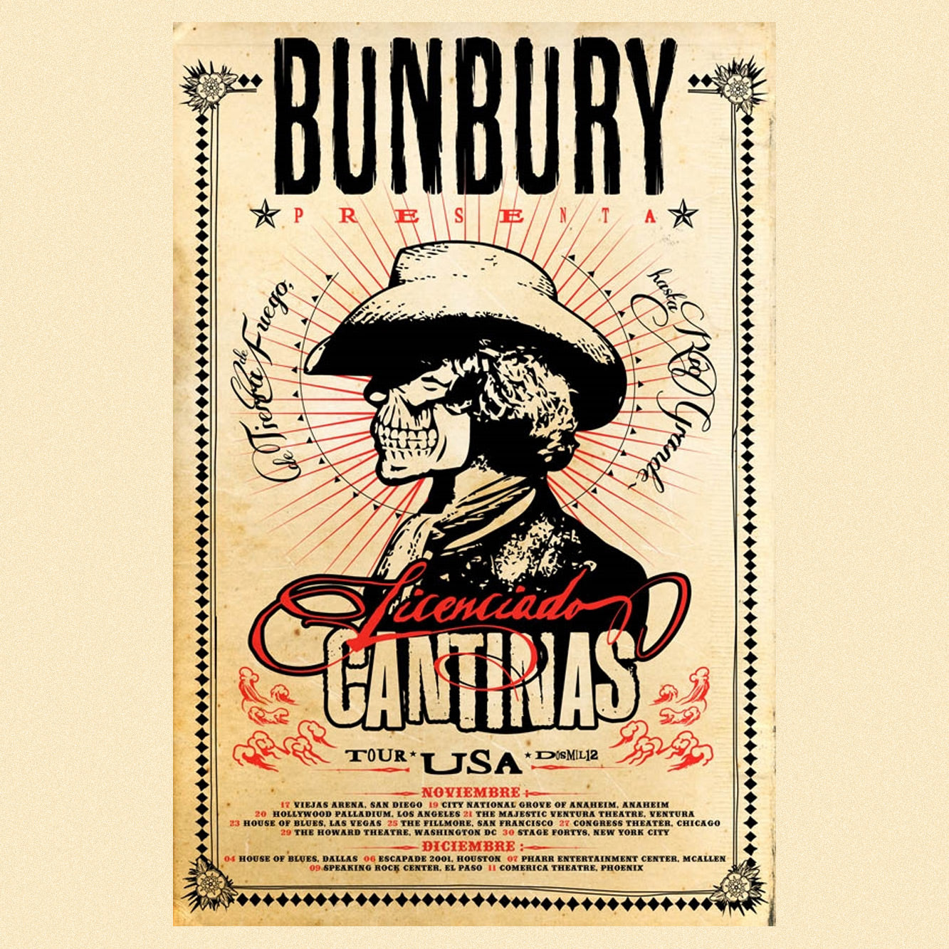Enrique Bunbury - Licenciado Cantinas - Serigrafía U.S. Tour 2012